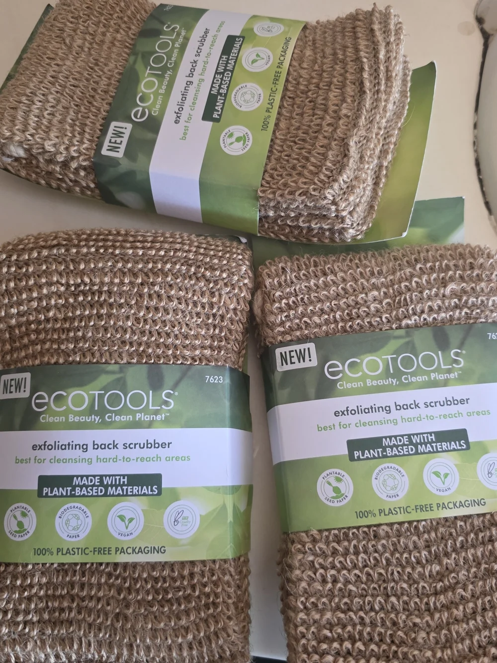 NEW, 3pcs ecotools Brown Exfoliating Back Scrubber - Plant-Based Fibers